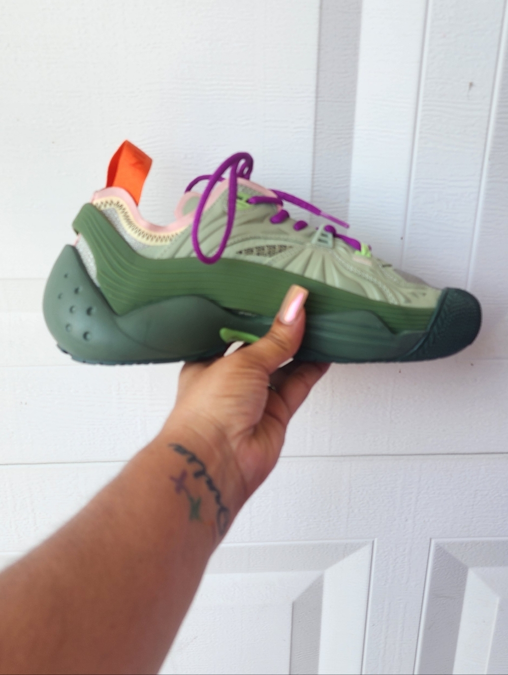 Green Multicolor Athletic Sneaker with Purple Laces